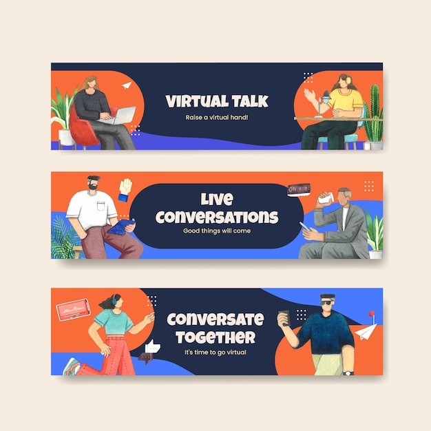 Modelo de banner com conceito de conversa ao vivo