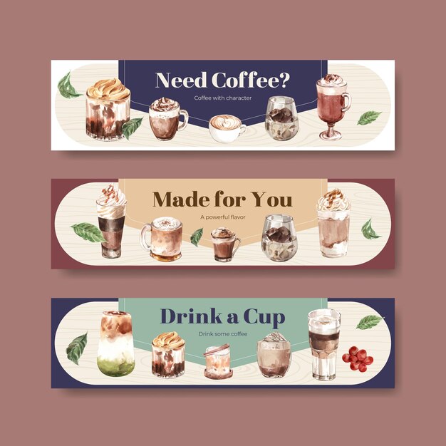 Modelo de banner com conceito de estilo de café coreano para propaganda e marketing de aquarela