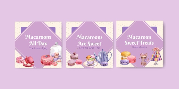 Vetor grátis modelo de banner com conceito de macaron doce, estilo aquarela