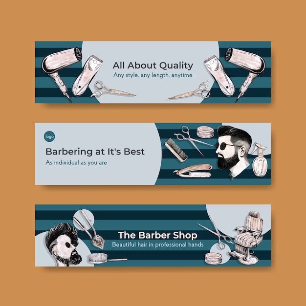 Vetor grátis modelo de banner com design de conceito de barbeiro para anunciar.