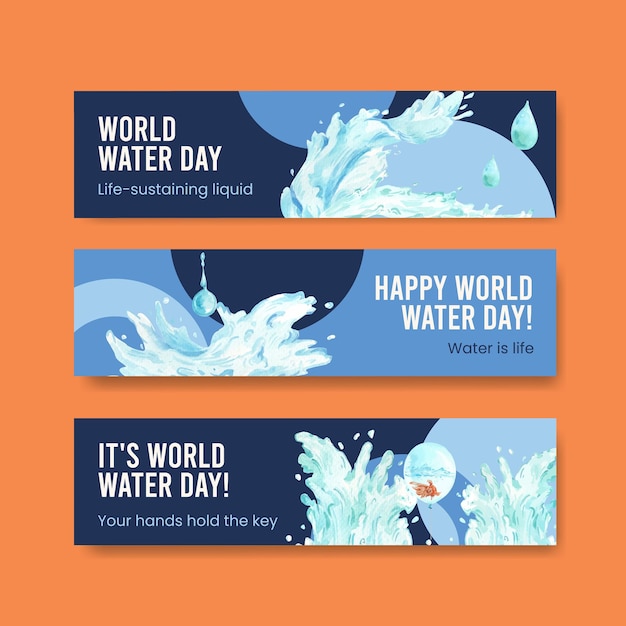 Modelo de banner com design de conceito de dia mundial da água para publicidade e marketing de ilustração em aquarela