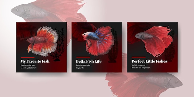 Vetor grátis modelo de banner com peixe betta em estilo aquarela