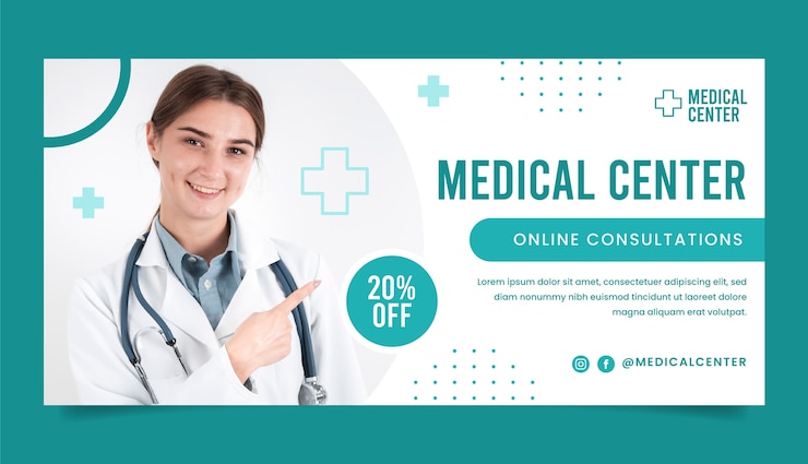 Vetor grátis modelo de banner de centro médico de design plano