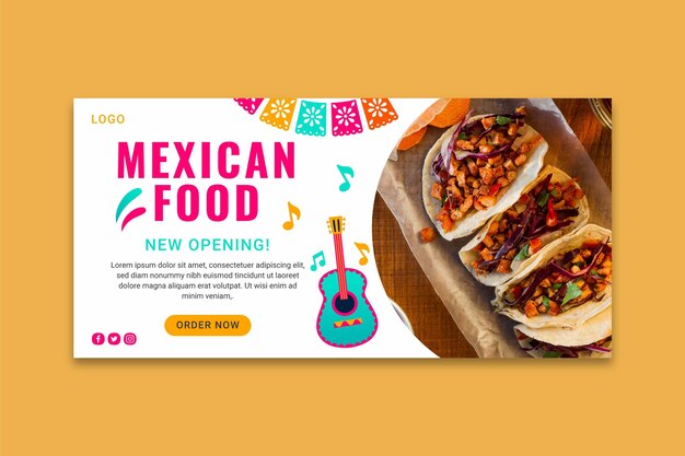 Modelo de banner de comida mexicana saborosa