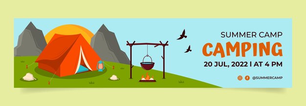Modelo de banner de contração muscular de acampamento de verão plano