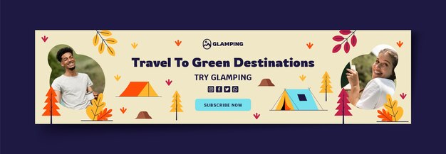 Modelo de banner de contração muscular de glamping de design plano