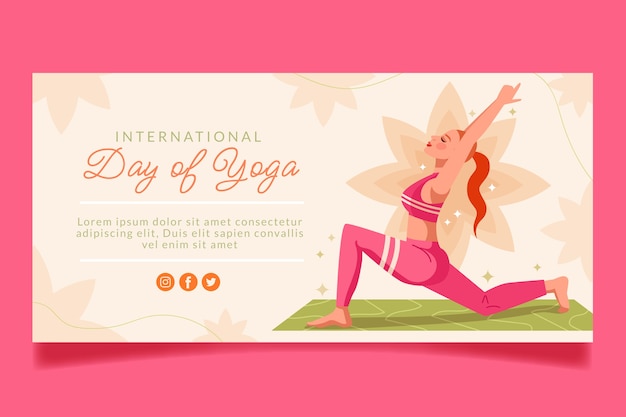 Modelo de banner de dia internacional de ioga desenhado à mão