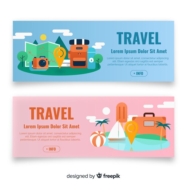 Modelo de banner de elemento de viagem plana
