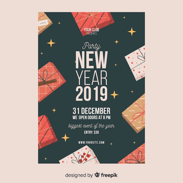 Modelo de banner de festa de ano novo de 2019