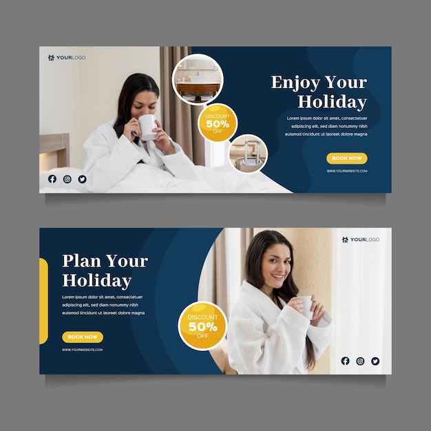 Modelo de banner de hotel com foto