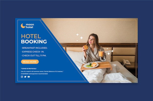Modelo de banner de hotel de design plano
