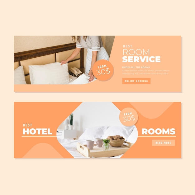 Modelo de banner de hotel plano com foto