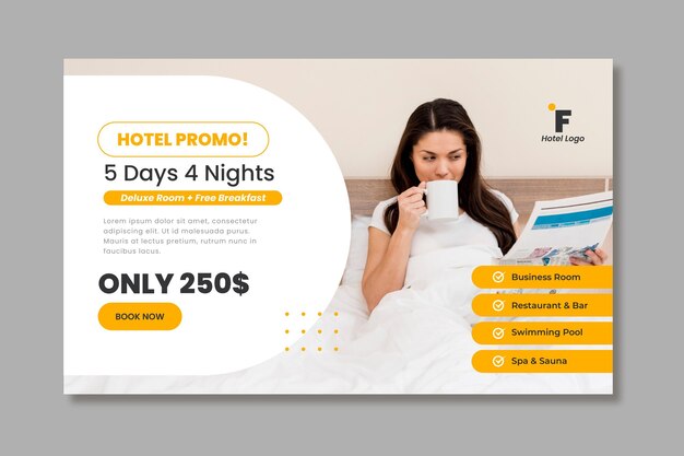 Modelo de banner de hotel plano com foto