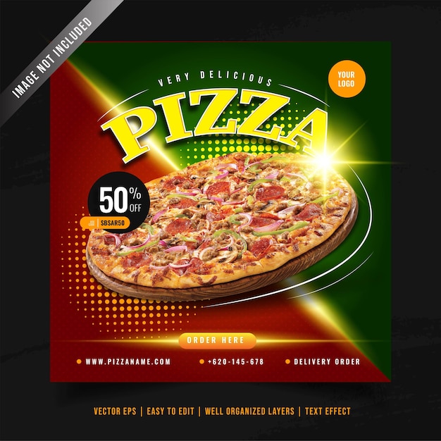Vetor grátis modelo de banner de mídia social para promoção de menu de pizza elegante