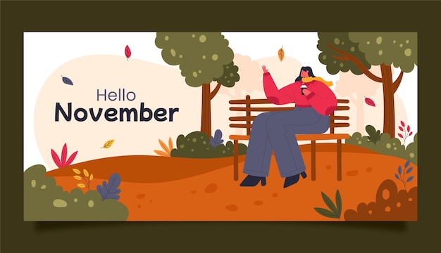 Vetor grátis modelo de banner de olá novembro desenhado à mão para o outono