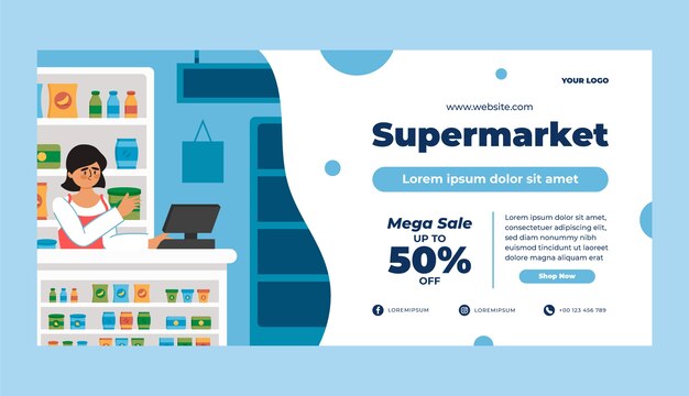 Modelo de banner de supermercado plano