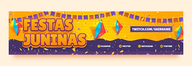Vetor grátis modelo de banner de twitch gradiente festas juninas