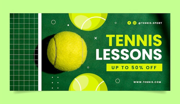 Vetor grátis modelo de banner de venda de aulas de tênis de design plano