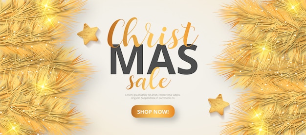 Modelo de banner de venda de natal dourado