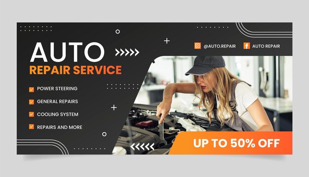 Modelo de banner de venda de negócios de oficina de reparo gradiente