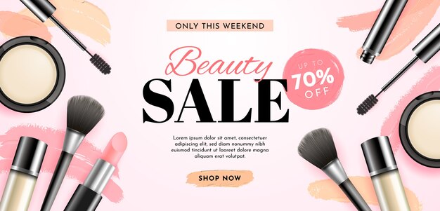 Modelo de banner de venda de oferta de beleza realista