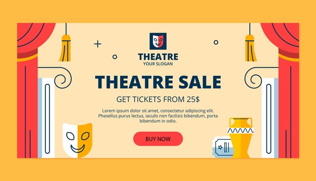 Modelo de banner de venda de teatro desenhado à mão