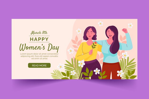 Modelo de banner de venda horizontal de celebração plana do dia da mulher