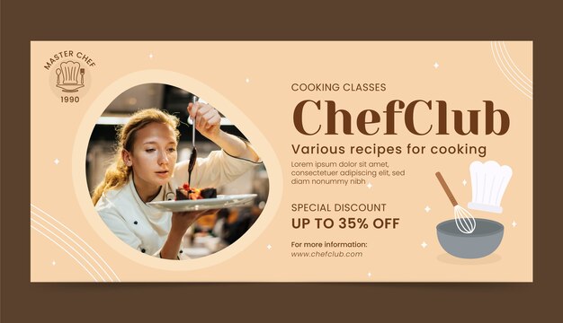 Modelo de banner de venda horizontal de chef plano