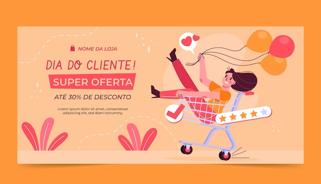 Modelo de banner de venda horizontal de dia do cliente plano