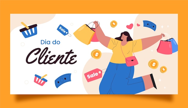 Modelo de banner de venda horizontal de dia do cliente plano