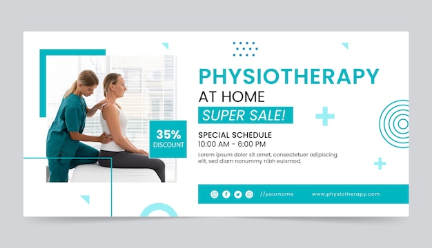 Vetor grátis modelo de banner de venda horizontal de fisioterapeuta plano