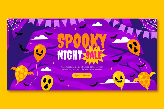 Modelo de banner de venda horizontal de halloween plano