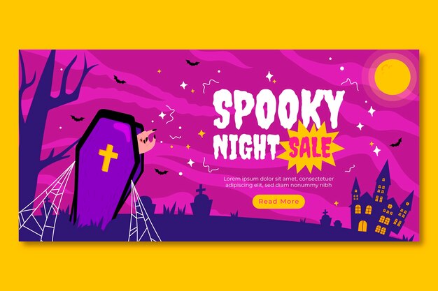Modelo de banner de venda horizontal de halloween plano