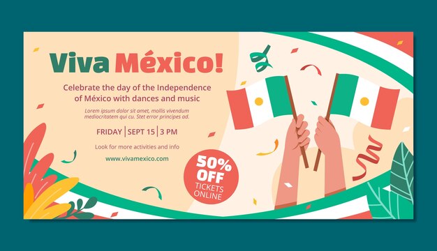 Modelo de banner de venda horizontal para a celebração do dia da independência do méxico