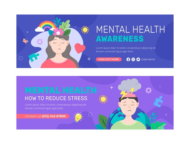 Modelo de banner de venda horizontal para celebração do dia mundial da saúde mental