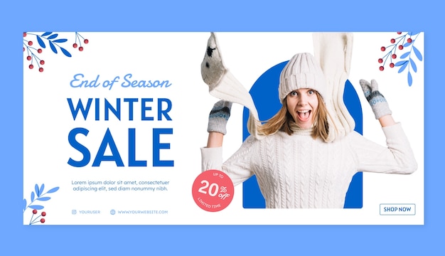 Vetor grátis modelo de banner de venda horizontal plana para a temporada de inverno