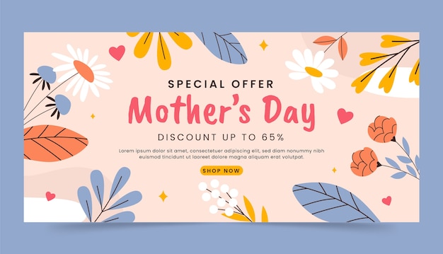 Modelo de banner de venda horizontal plana para celebração do dia das mães