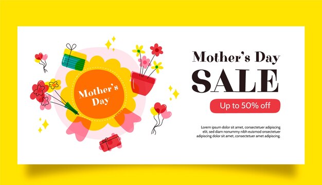 Modelo de banner de venda horizontal plana para celebração do dia das mães