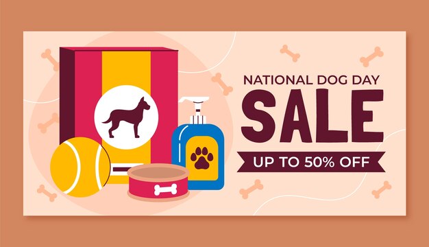 Modelo de banner de venda horizontal plana para celebração do dia internacional do cão