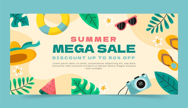 Modelo de banner de venda horizontal plana para o verão