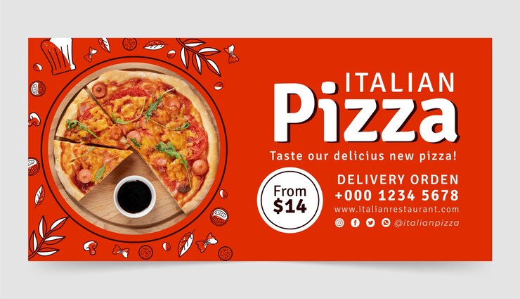Vetor grátis modelo de banner de venda horizontal plana para restaurante de comida italiana tradicional
