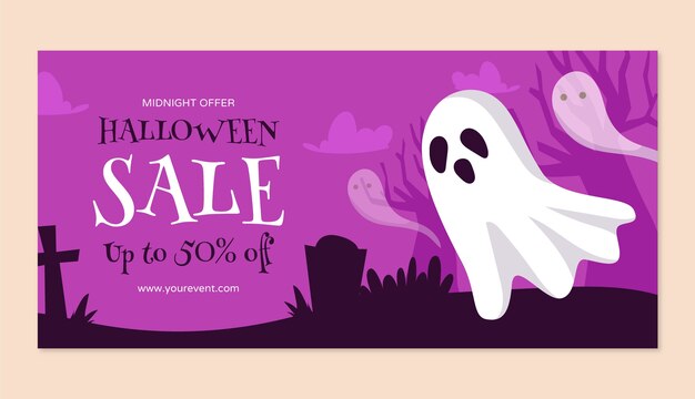 Modelo de banner de venda horizontal plano para a temporada de Halloween