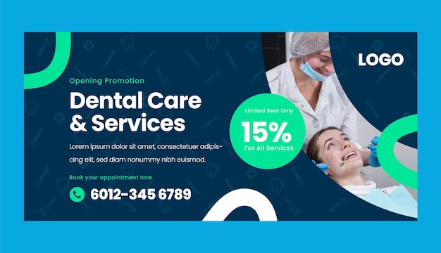 Vetor grátis modelo de banner de venda plana para negócios de clínica odontológica