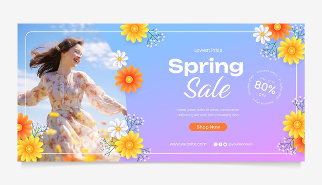Modelo de banner de venda realista da primavera
