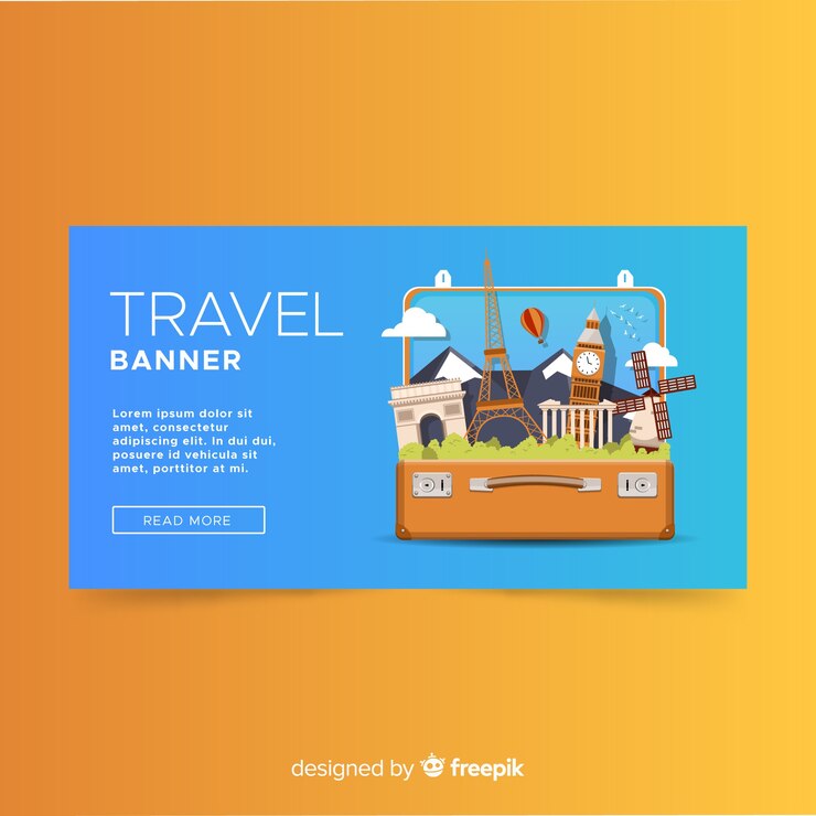 Vetor grátis modelo de banner de viagem plana