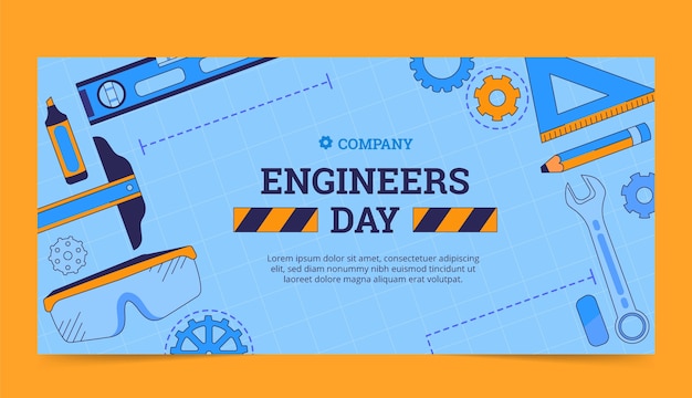 Modelo de banner desenhado à mão para celebração do dia dos engenheiros