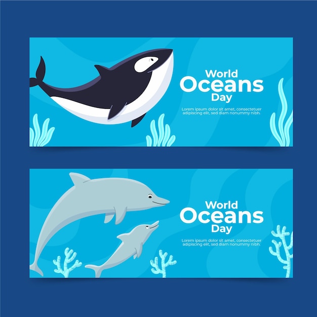 Vetor grátis modelo de banner do dia mundial dos oceanos desenhado à mão