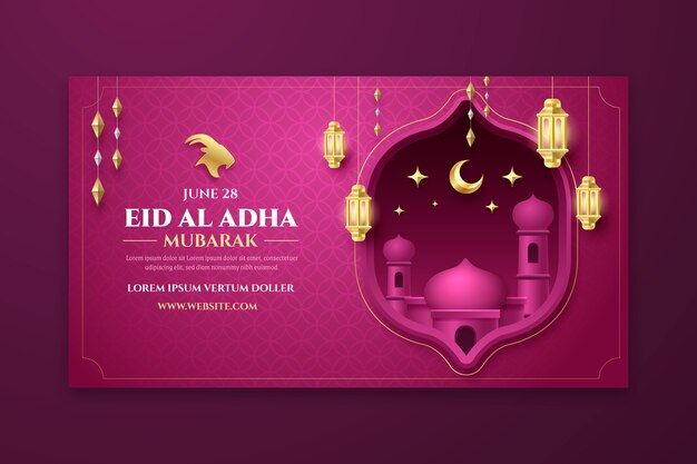 Vetor grátis modelo de banner gradiente para celebração islâmica do eid al-adha