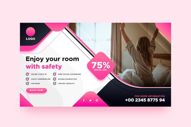 Modelo de banner gradiente rosa de hotel