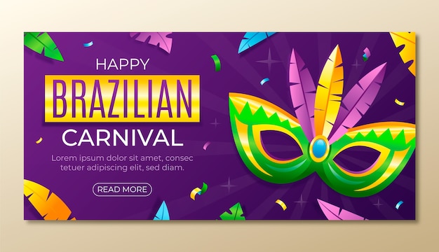 Vetor grátis modelo de banner horizontal de carnaval brasileiro gradiente de carnaval